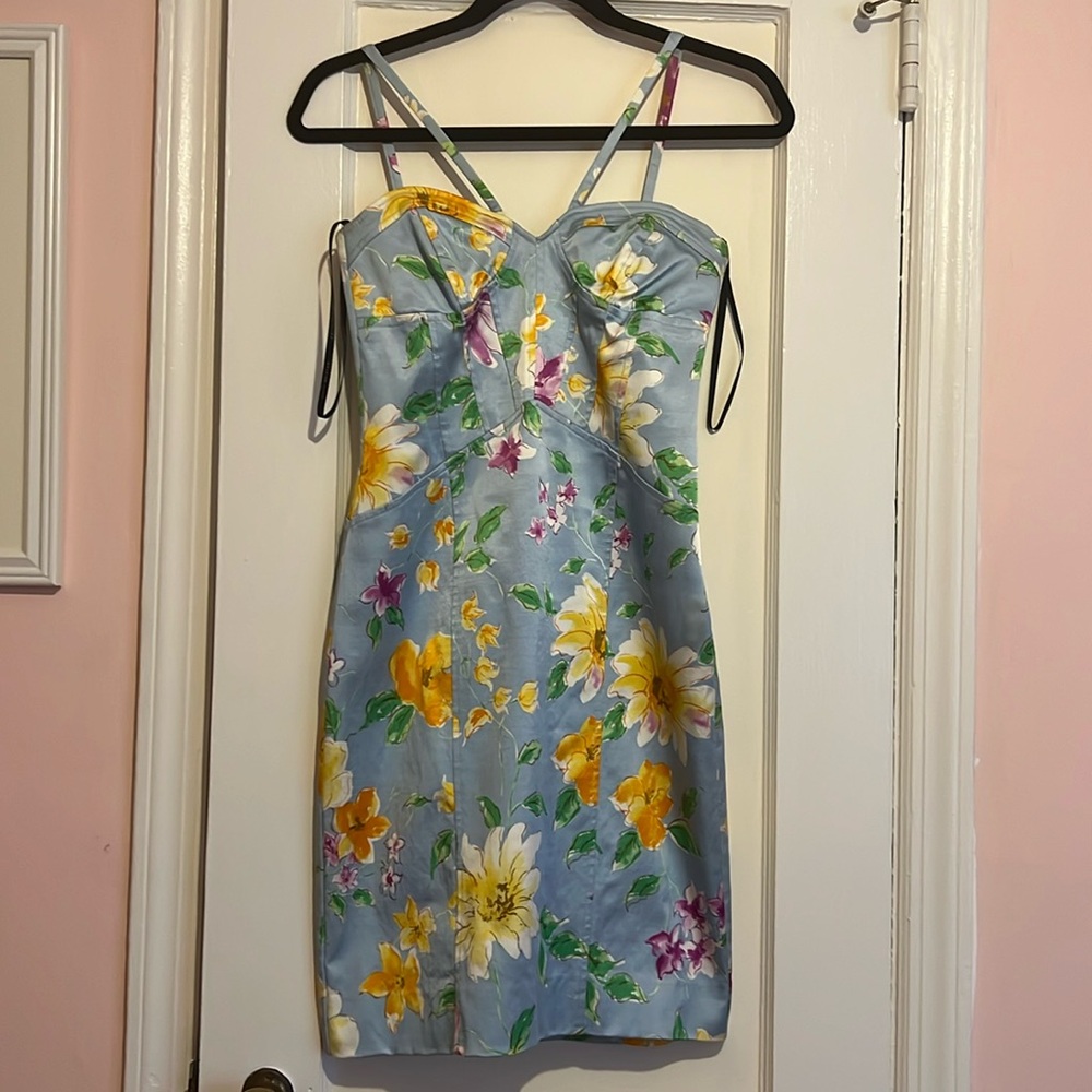 David Meister Blue Floral Cocktail Dress - Size 4